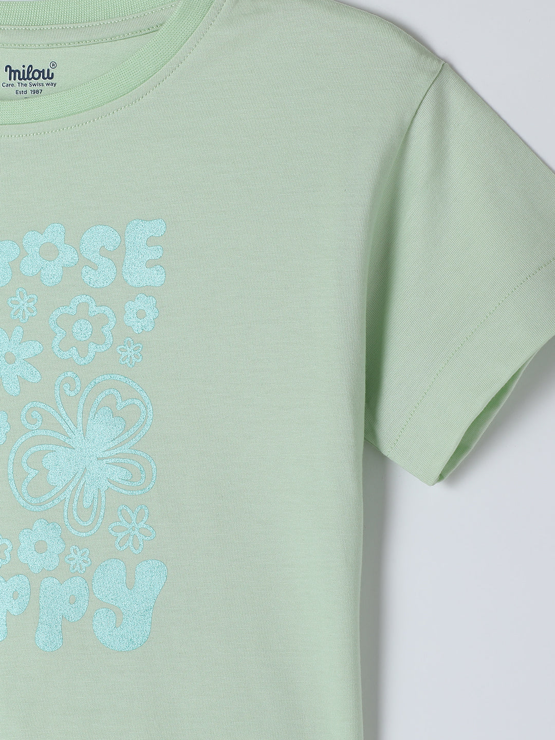 Milou Kids Cotton Half Sleeves Printed Crop Bio Washed Top for Girls -Blue