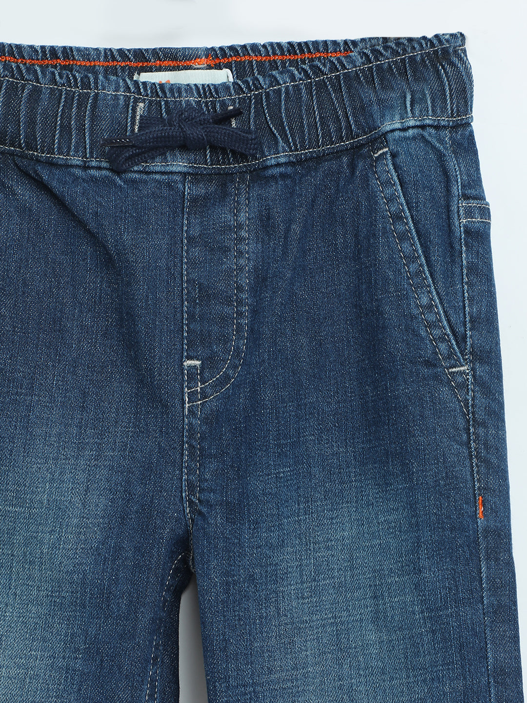 Boys Mid Blue Pullup Denim Pants | Soft Cotton Kids Casual Pants