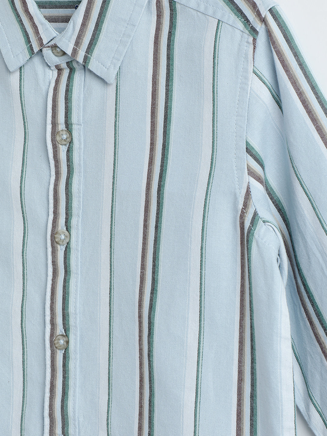 Milou Boys Full Sleeve Stripedd Bio-Washed Shirt Sky Blue Striped