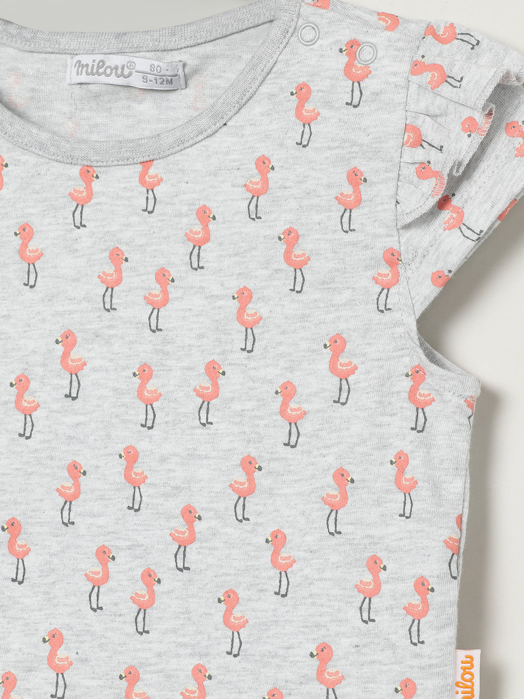 Milou Kids Cotton Bio Washed Printed Girls Top for Girls -Grey