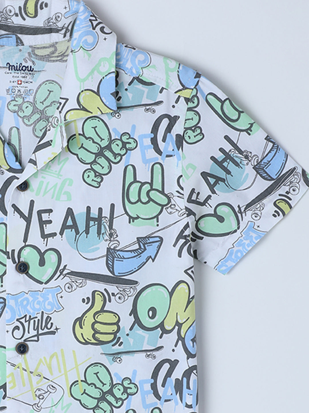 Milou Kids Cotton Half Sleeves All Over Printed Resort Collar Bio Washed Shirt for Boys SH-CU002