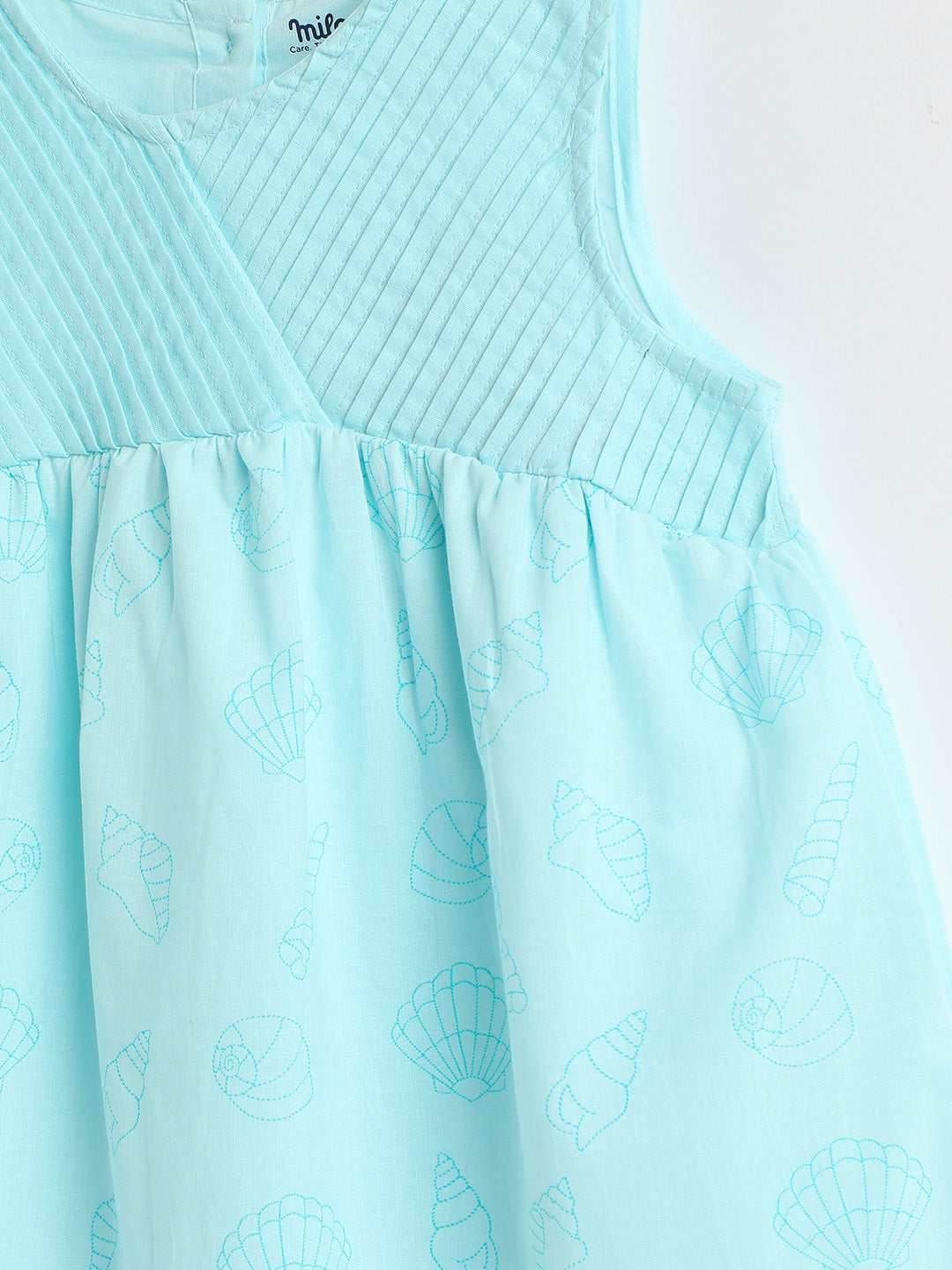 Girls Aqua Cotton Dress | Toddler Sleeveless A-Line Dress | Milou Kids