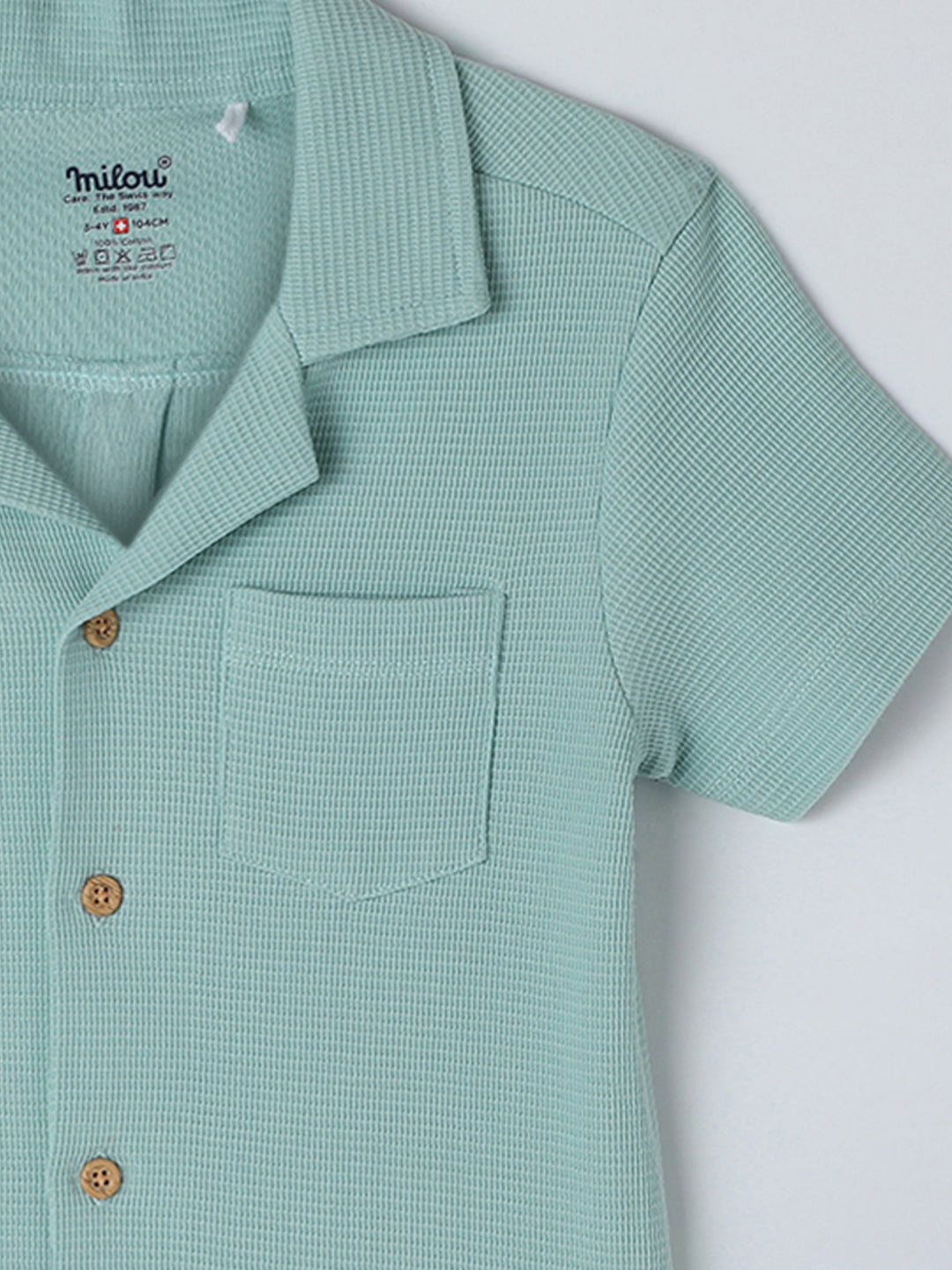 Milou Kids Cotton Half Sleeves Knitted Bio Washed Shirt for Boys - Green