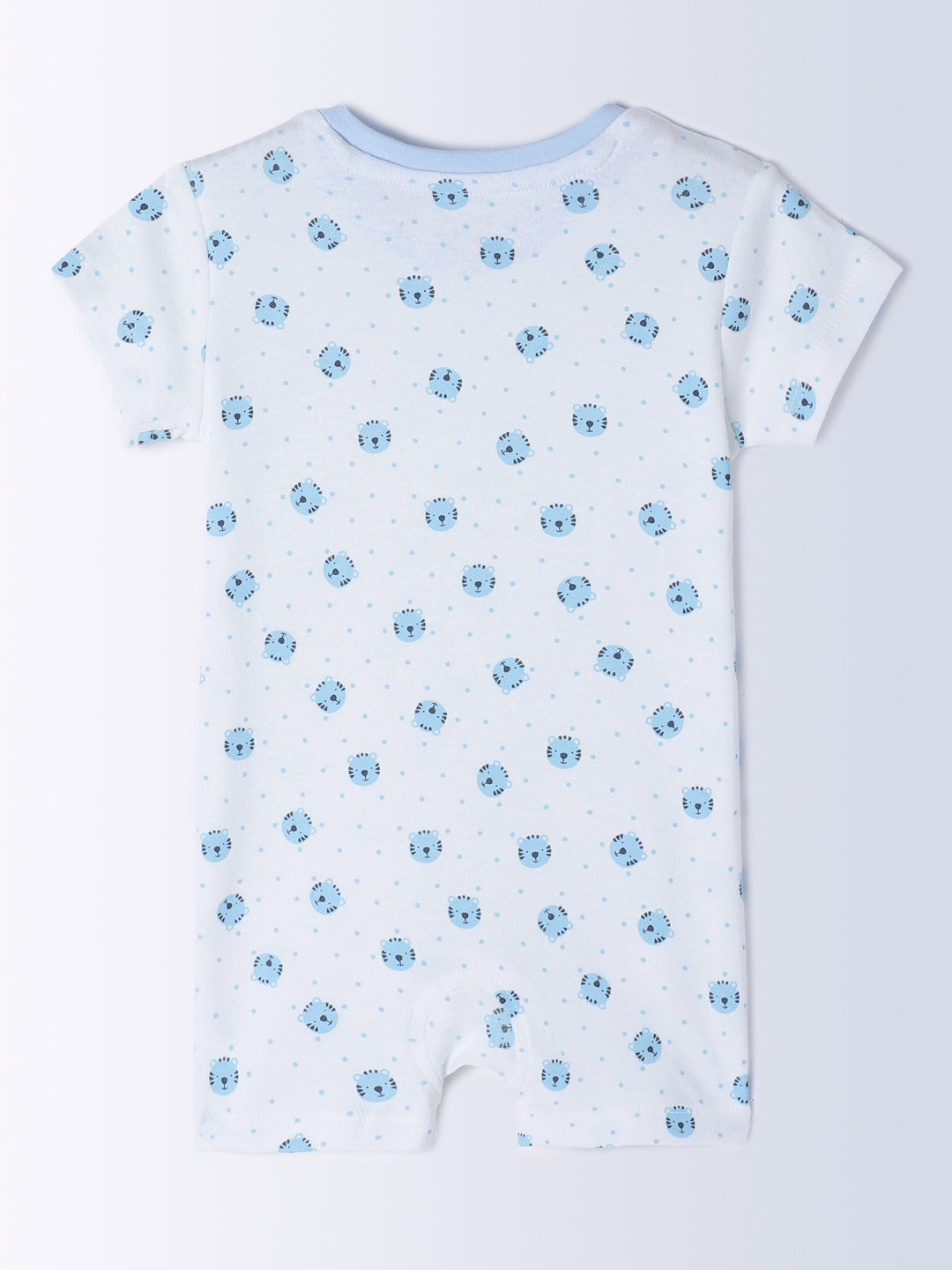 Milou Kids Cotton Bio Washed Self-Designed Printed Romper with Bib for Boys - White