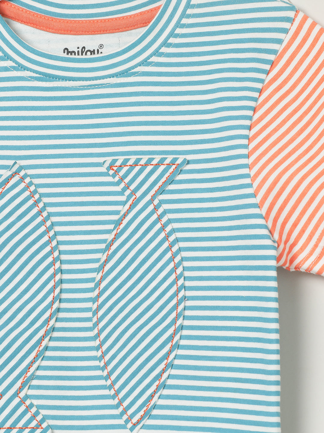 Milou Kids Half Sleeve Cotton Bio Washed Striped T-Shirt for Boys -White Alyssum