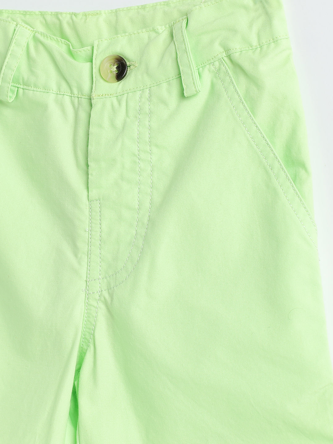 Milou Kids Cotton Solid Bio Washed green Coloured woven Shorts for Boys -TBNCSH062-GN