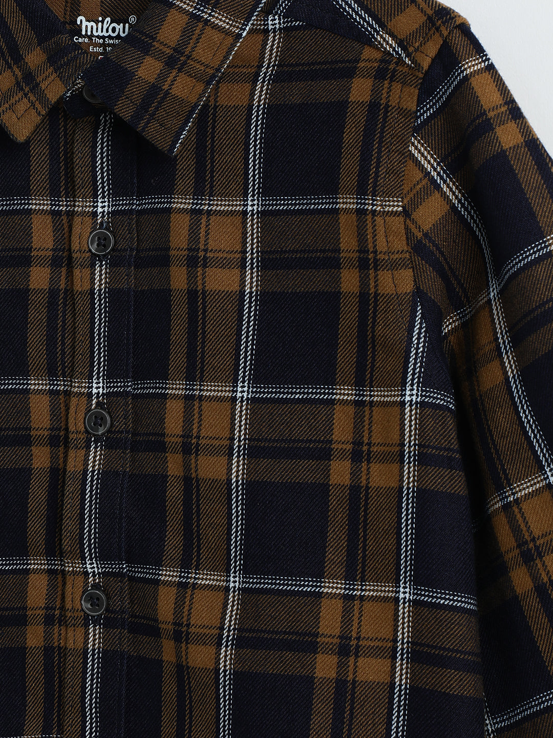 Milou Boys Full Sleeve Checked Bio-Washed Shirt Brown Check