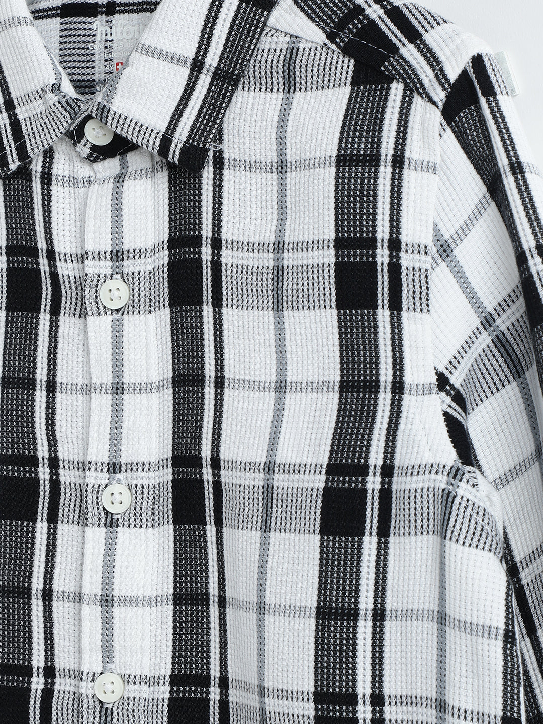 Milou Boys Full Sleeve Checked Bio-Washed Shirt Black Check