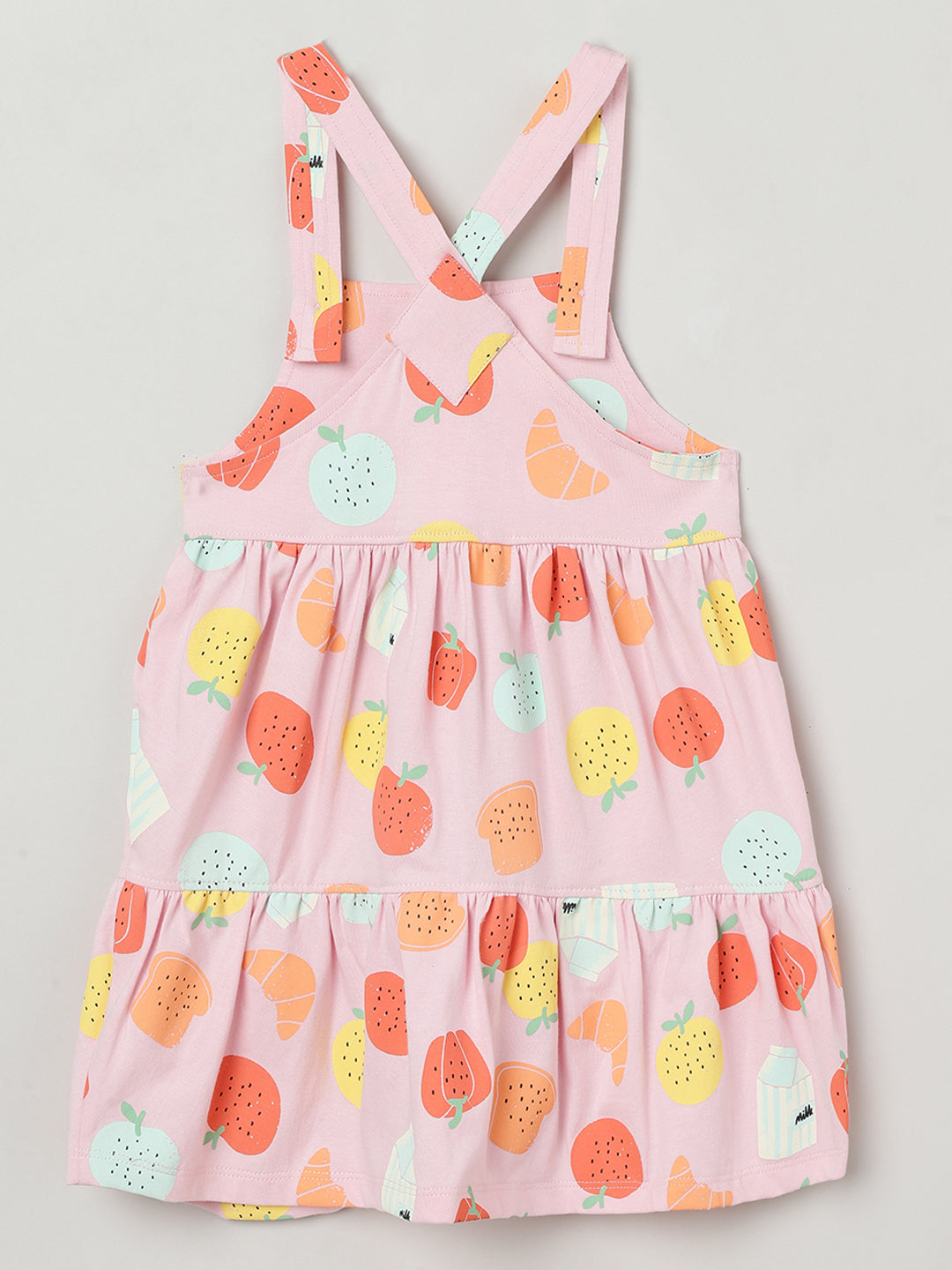 Milou Girls Cotton Printed Pinafore Set Pink Fruit Print Set