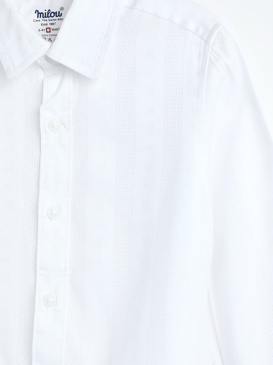 Milou Kids Boys Cotton Full Sleeve Bio-Washed Shirt White