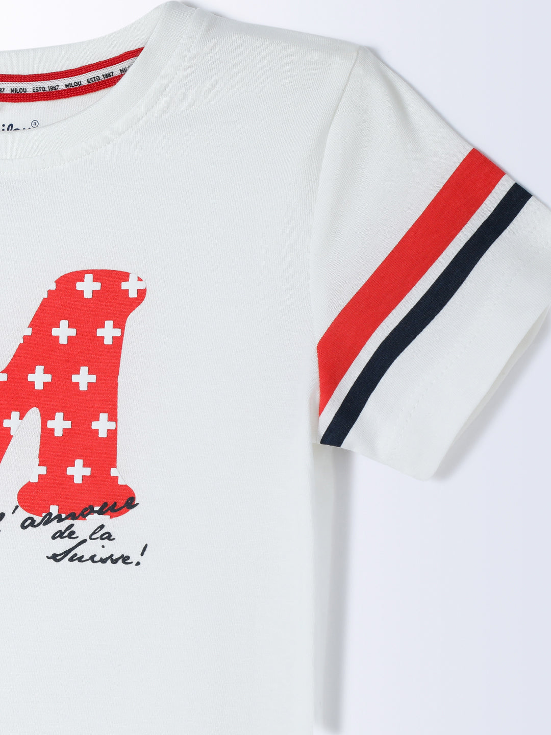 Milou Cotton Bio Washed Printed Short Sleeve T-Shirt - White