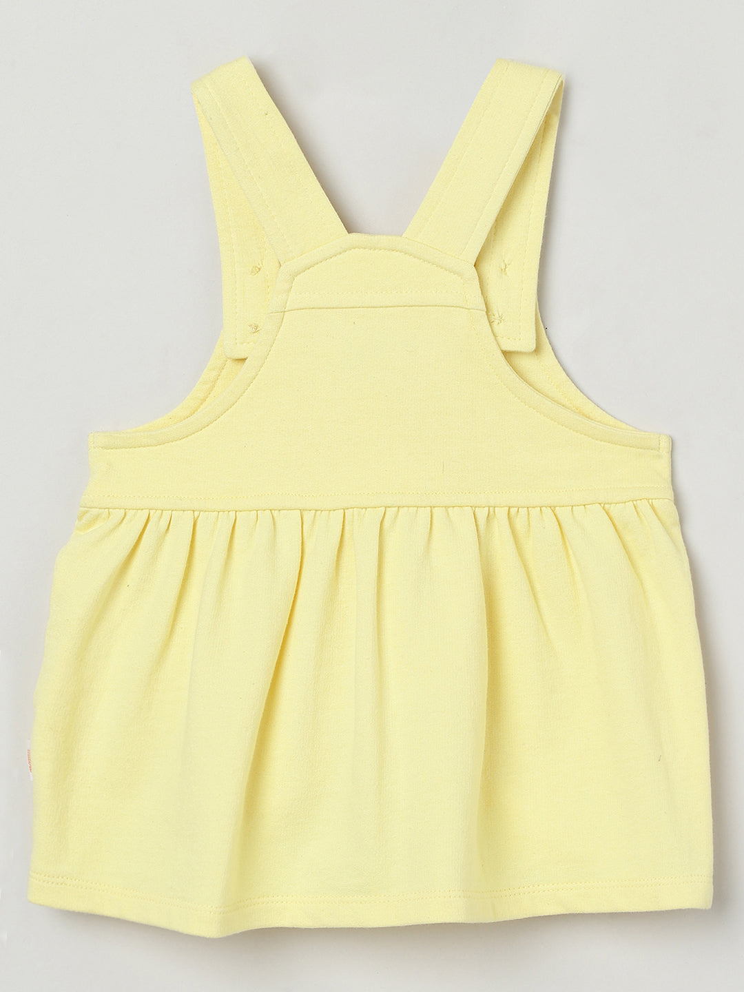 Milou Kids Cotton Bio Washed Self- Designed Pinafore Set for Girls -White & Yellow