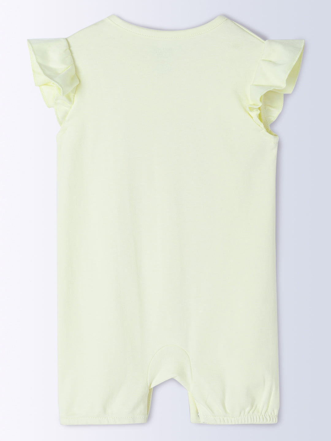 Milou Kids Cotton Bio Washed Self-Designed Printed Romper with Bib for Girls - Lemon Yellow