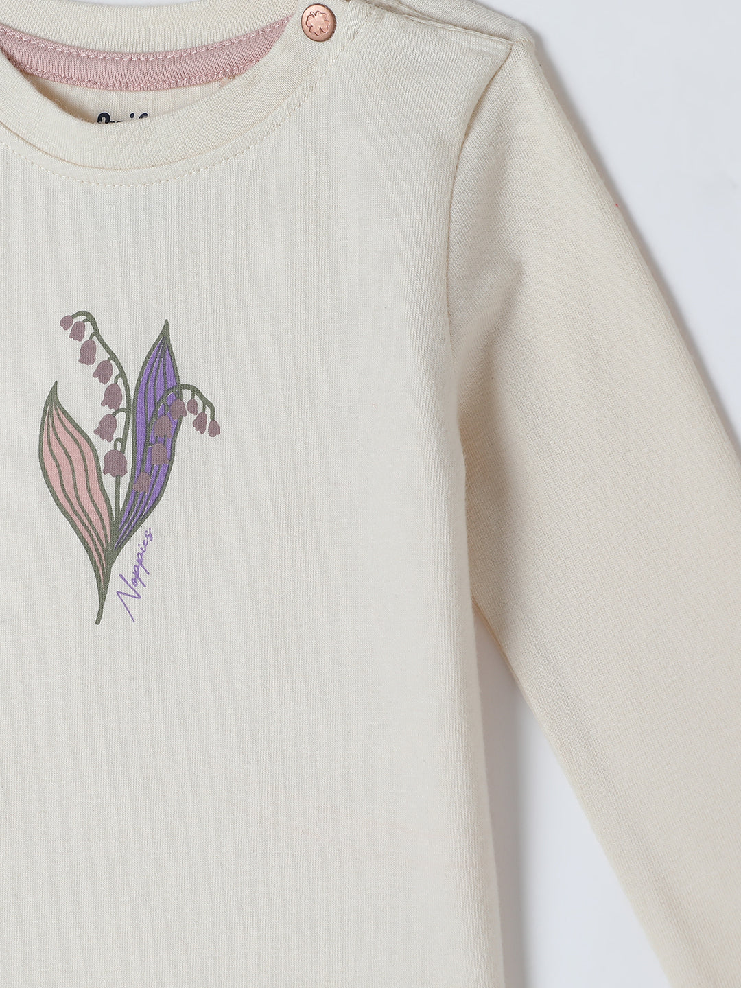 Milou Kids Cotton Full Sleeve Bio Washed T-Shirt for Girls - Off-White
