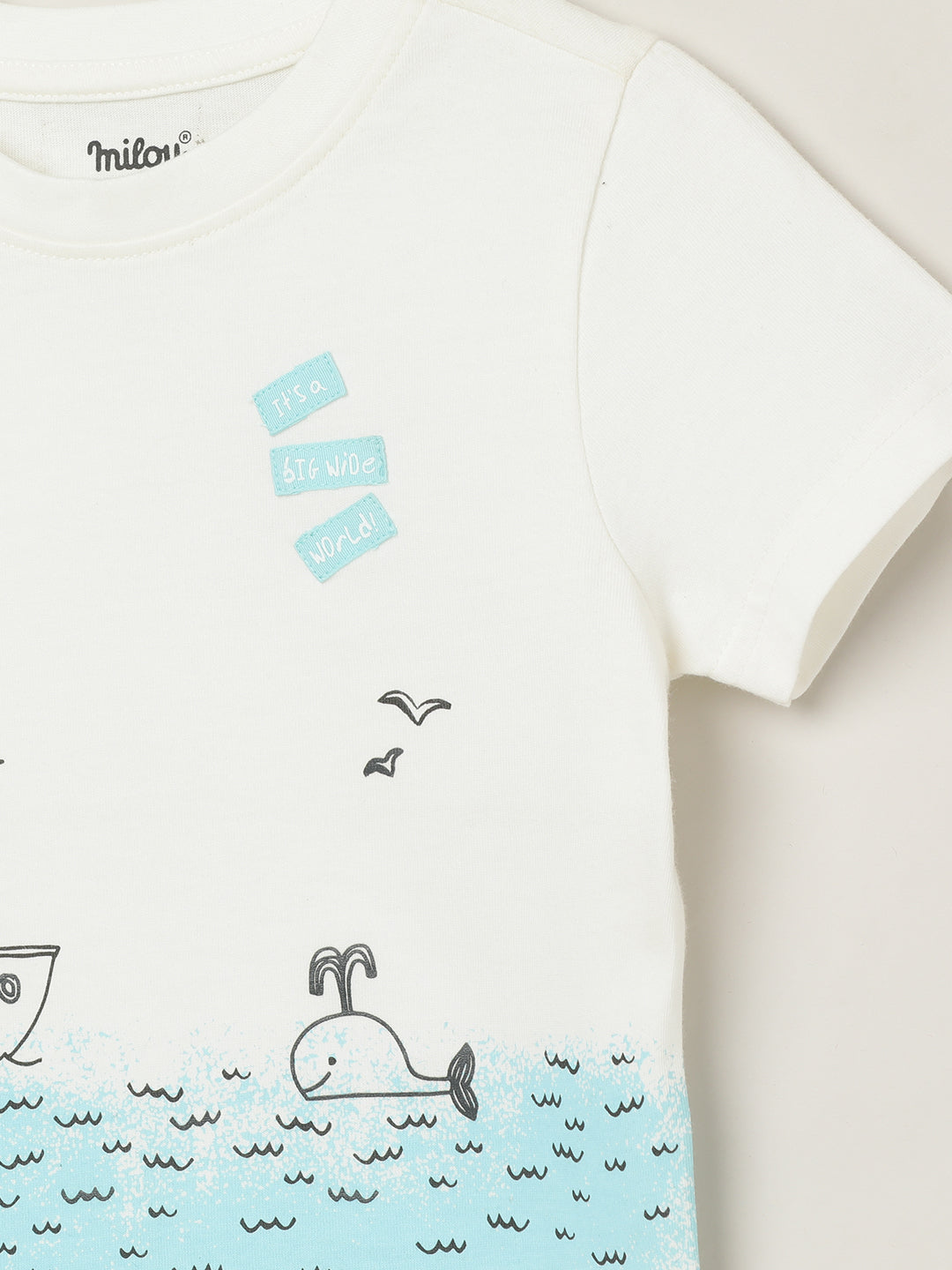 Milou Kids Half Sleeves Cotton Bio Washed Double Colored T-Shirt for Boys -White