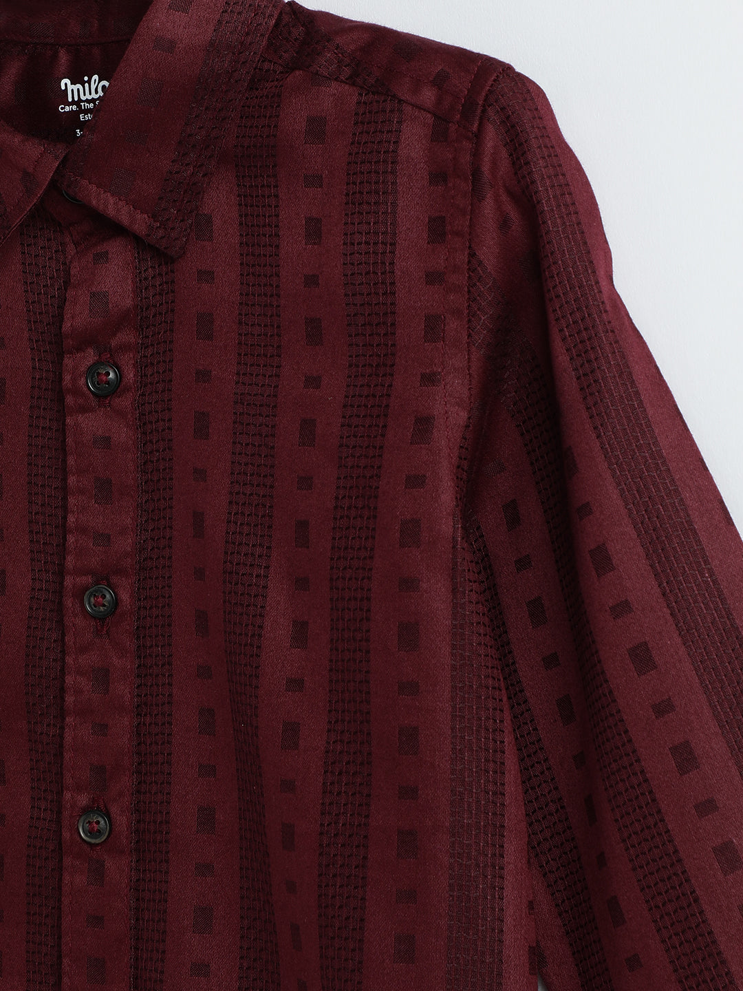 Milou Boys Full Sleeve Stripedd Bio-Washed Shirt Maroon Striped