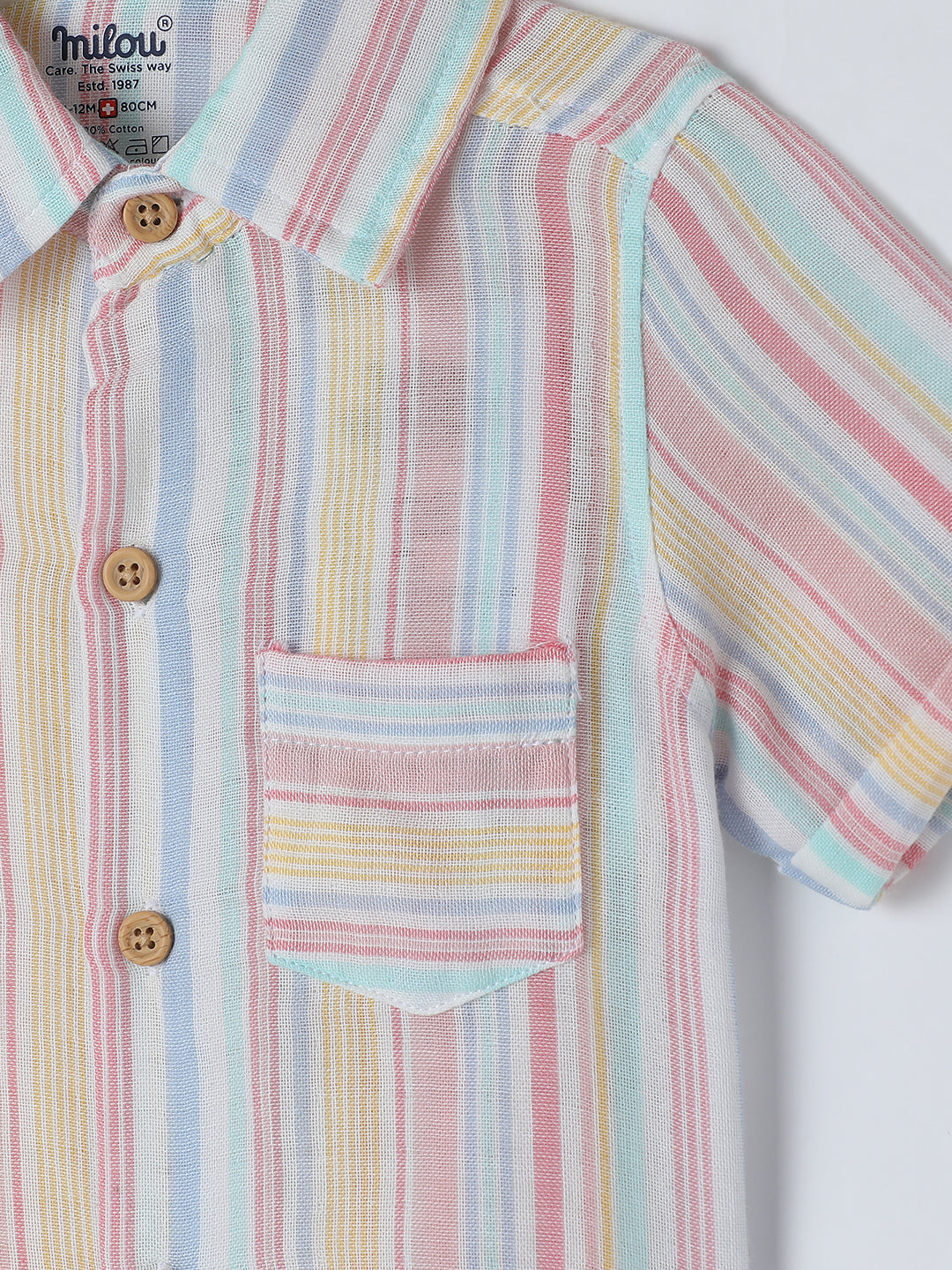 Milou Kids Cotton Half Sleeves Striped Bio Washed Shirt for Boys -Multicolored