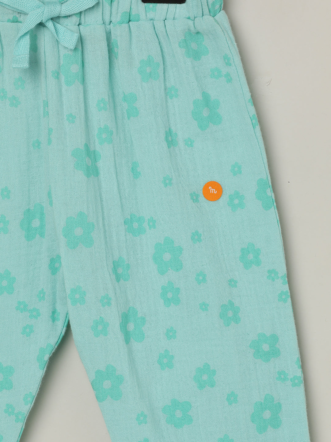 Milou Kids Cotton Bio Washed Printed Pants for Girls -Eggshell Blue