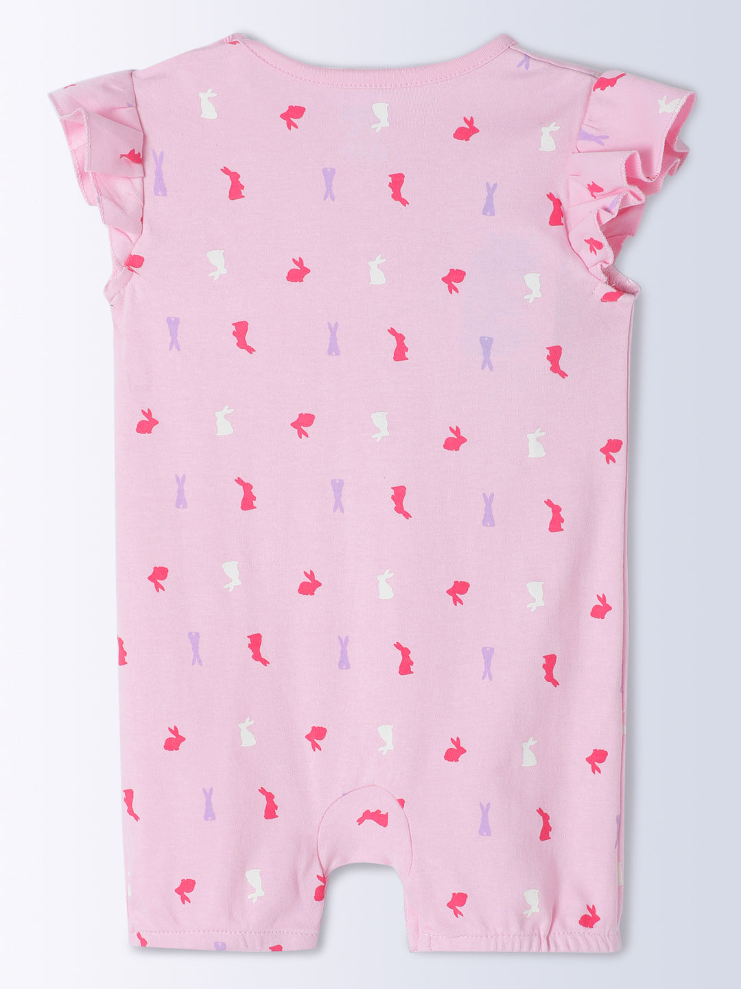 Milou Kids Cotton Bio Washed Self-Designed Printed Romper with Bib for Girls - Pink
