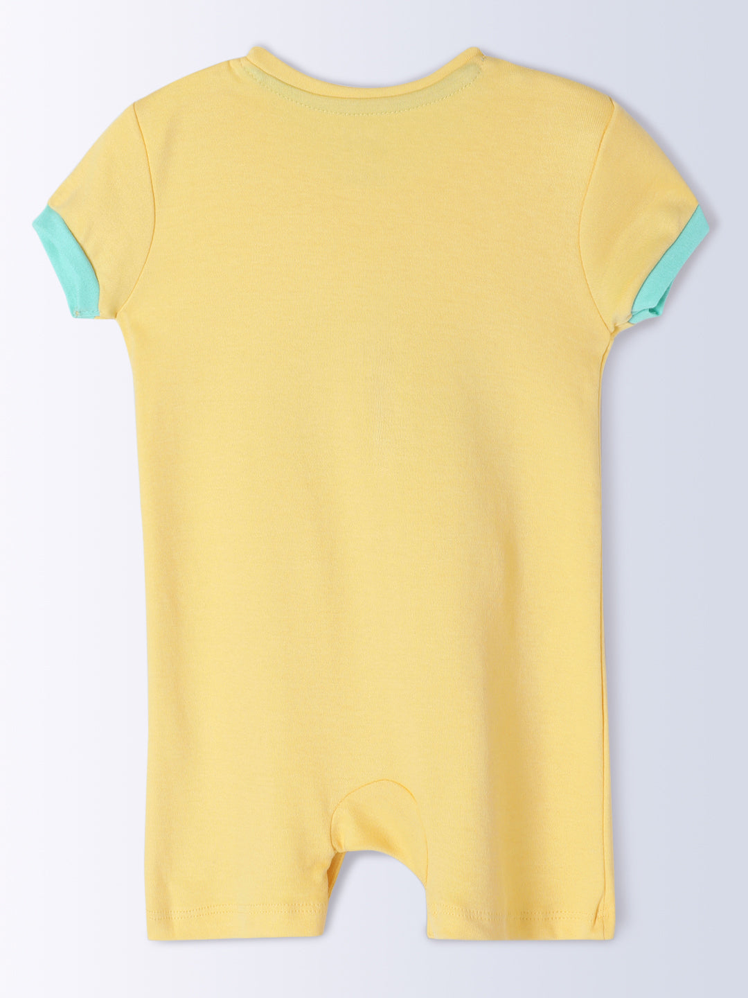 Milou Kids Cotton Bio Washed Self-Designed Printed Romper with Bib for Unisex - Yellow