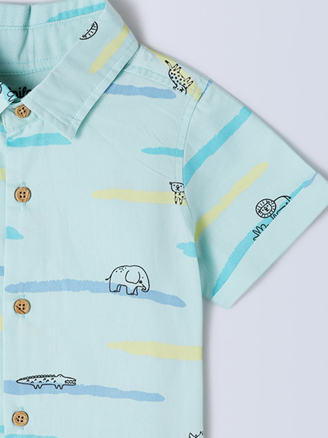 Milou Kids Cotton Bio Washed Half Sleeve Printed Shirt for Boys - Light Green
