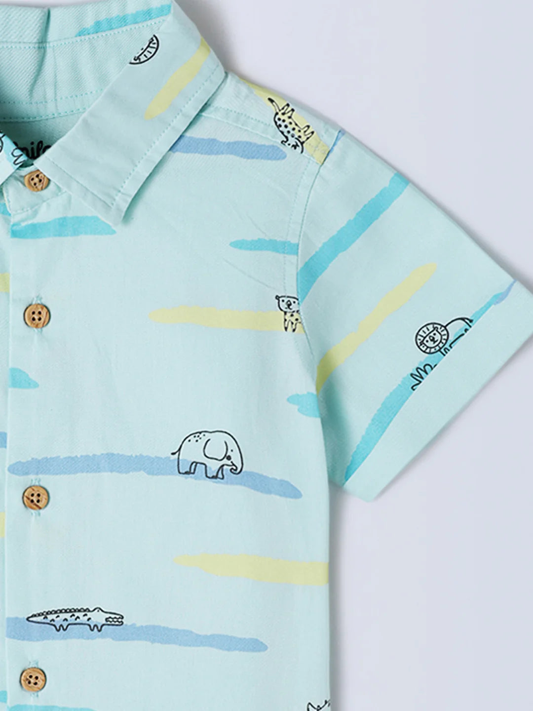 Kids Light Blue Cotton Shirt | Car Print Casual Shirt | Milou