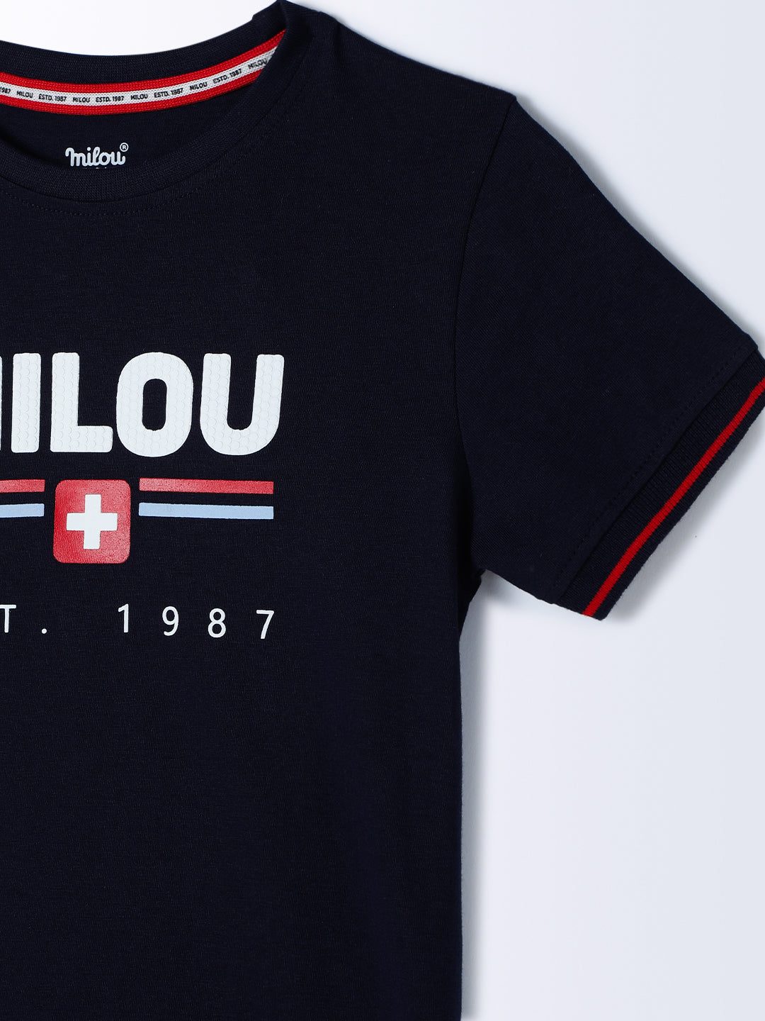 Milou Cotton Half Sleeves Bio Washed Printed T-Shirt - Navy