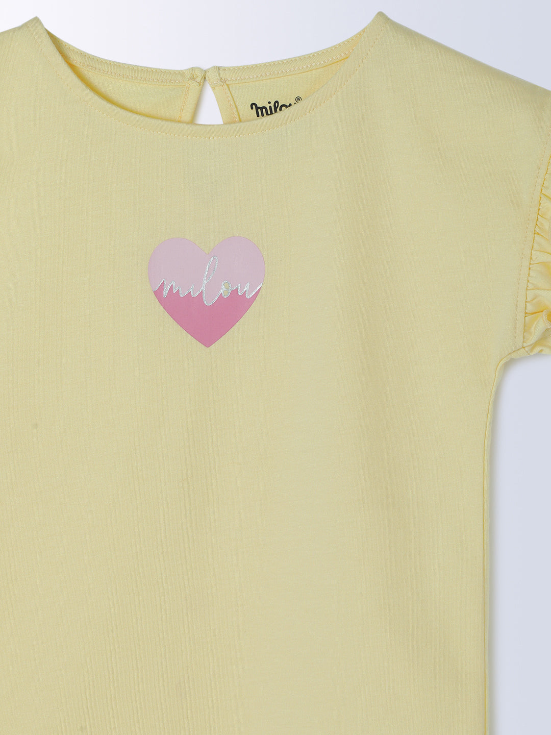 Milou Cotton Frilled Half Sleeves Bio Washed Placement Printed Top - Yellow
