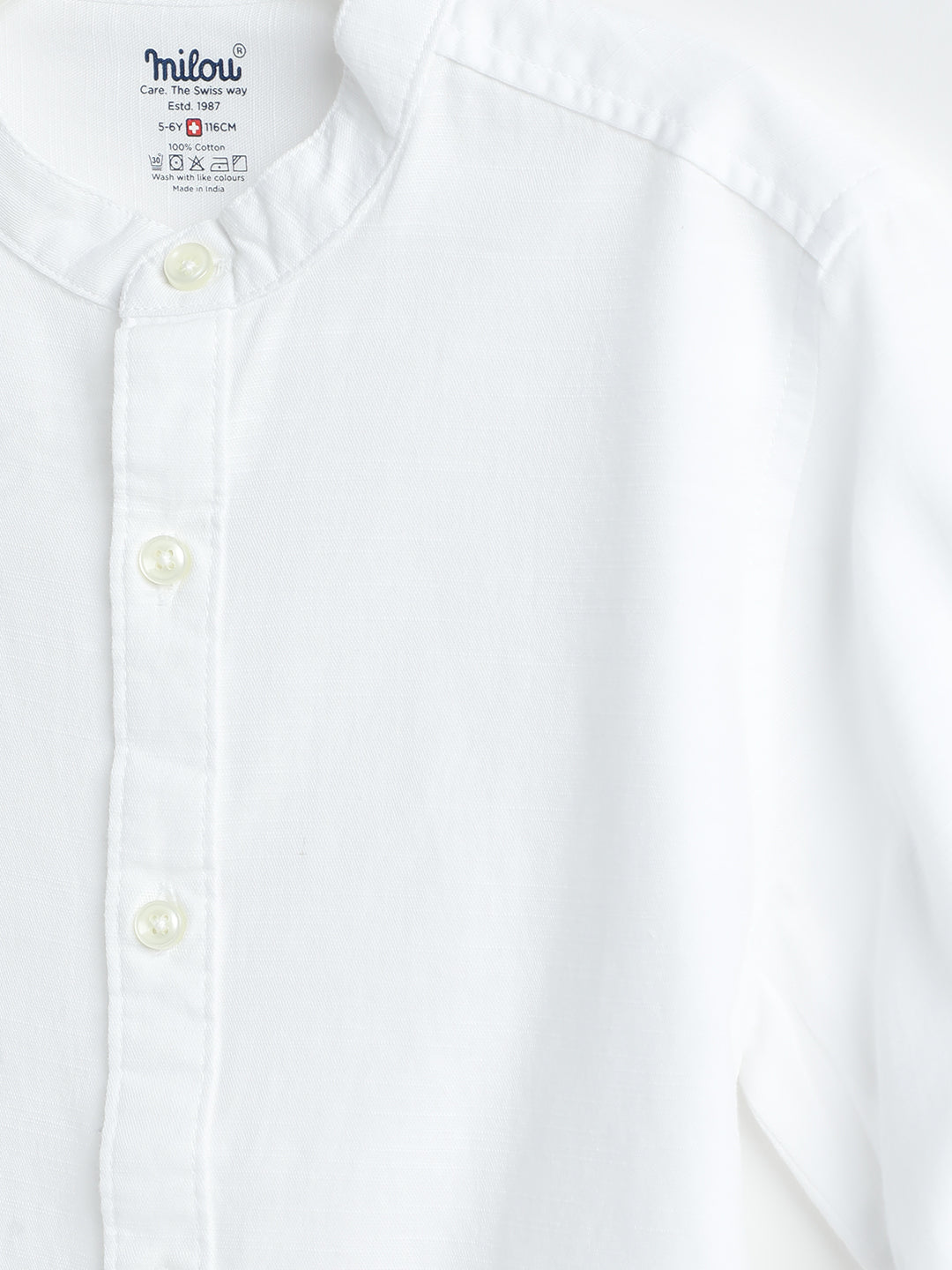 Milou Kids Cotton Full Sleeves Solid Bio Washed Shirt for Boys-SH-CH010-WH