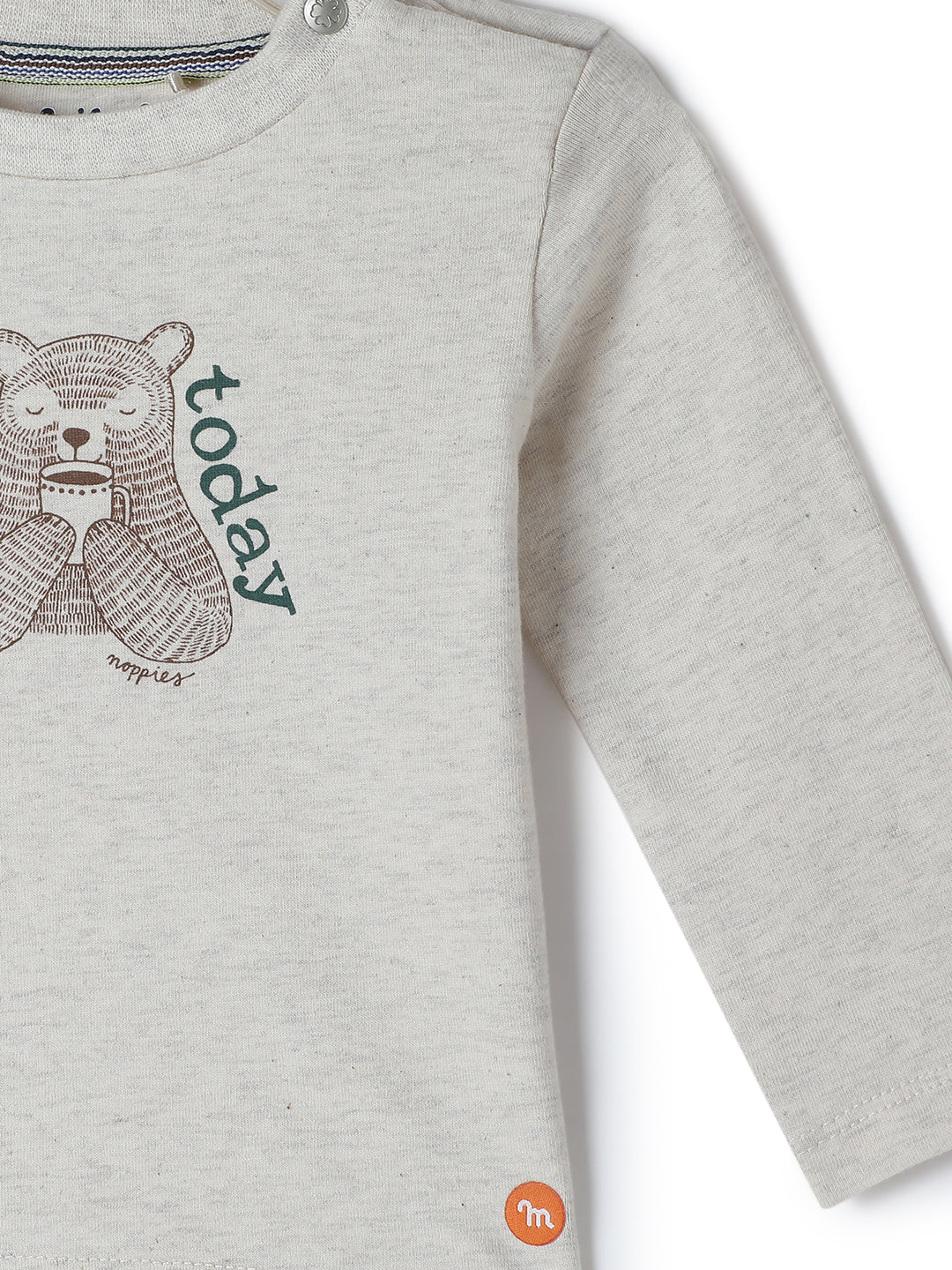 Milou Kids Cotton Full Sleeve Bio Washed T-Shirt for Boys - Off-White