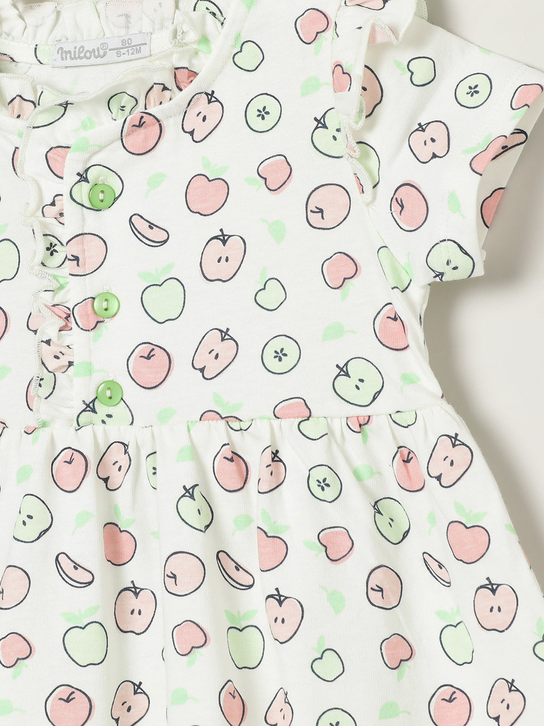 Milou Kids Cotton Printed Bio Washed Dress for Girls -White