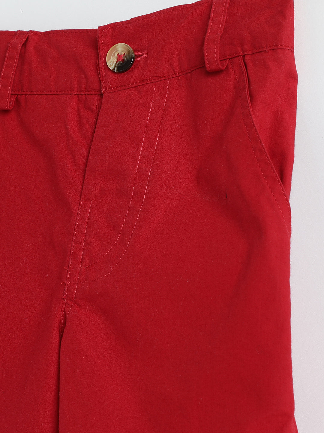 Milou Kids Cotton Solid Bio Washed red Coloured woven Shorts for Boys -TBNCSH062-RD
