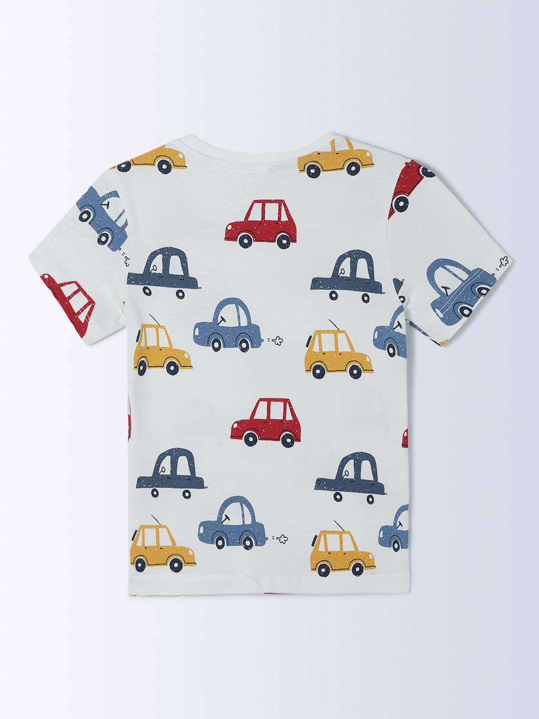 Milou Cotton Half Sleeves Bio Washed Printed Homewear T-Shirt And Pajama Set - White