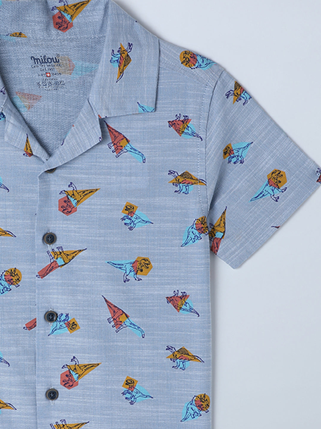 Milou Kids Cotton Half Sleeves All Over Printed Bio Washed Shirt for Boys -Blue