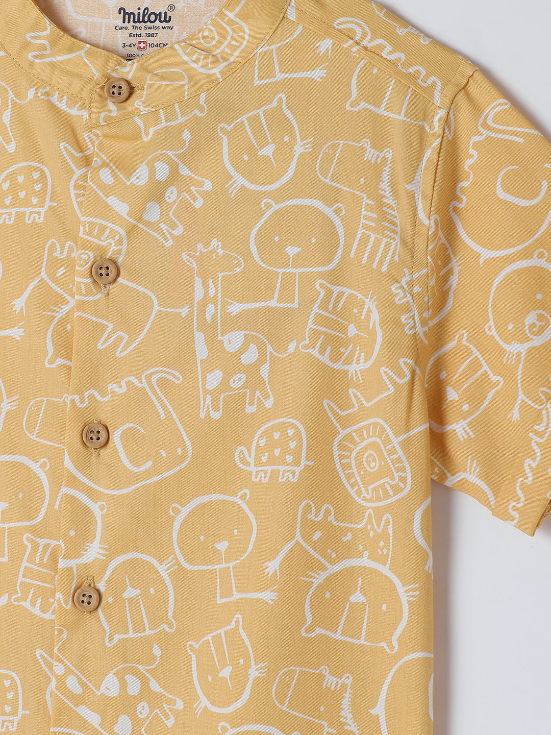 Milou Kids Cotton Half Sleeves All Over Printed Bio Washed Shirt for Boys -Yellow