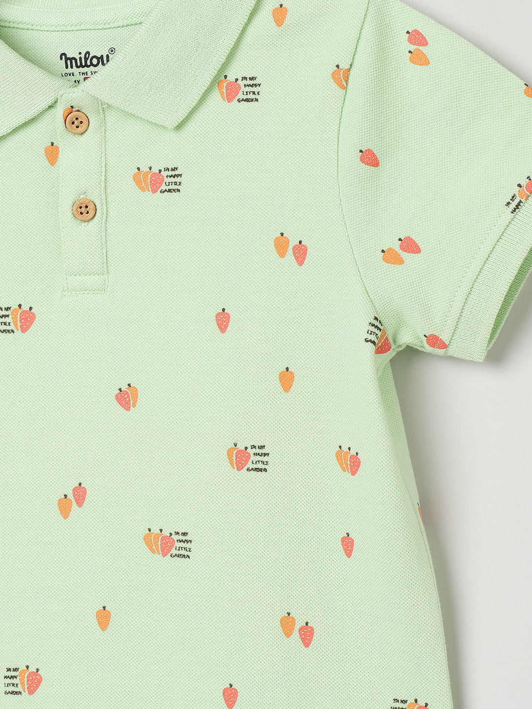 Milou Kids Half Sleeve Cotton Bio Washed Green Coloured Printed Polo T-Shirt for Boys -Pastel Green