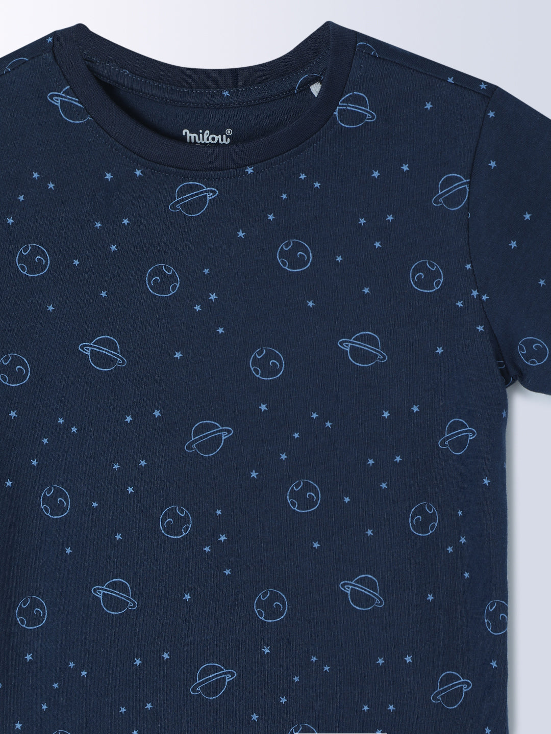Milou Cotton Half Sleeves Bio Washed Printed Homewear T-Shirt And Shorts Set - Navy