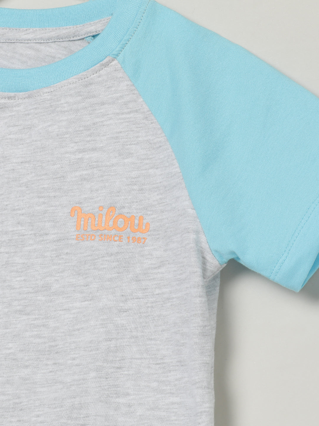 Milou Boys Cotton T-Shirt Grey & Peach