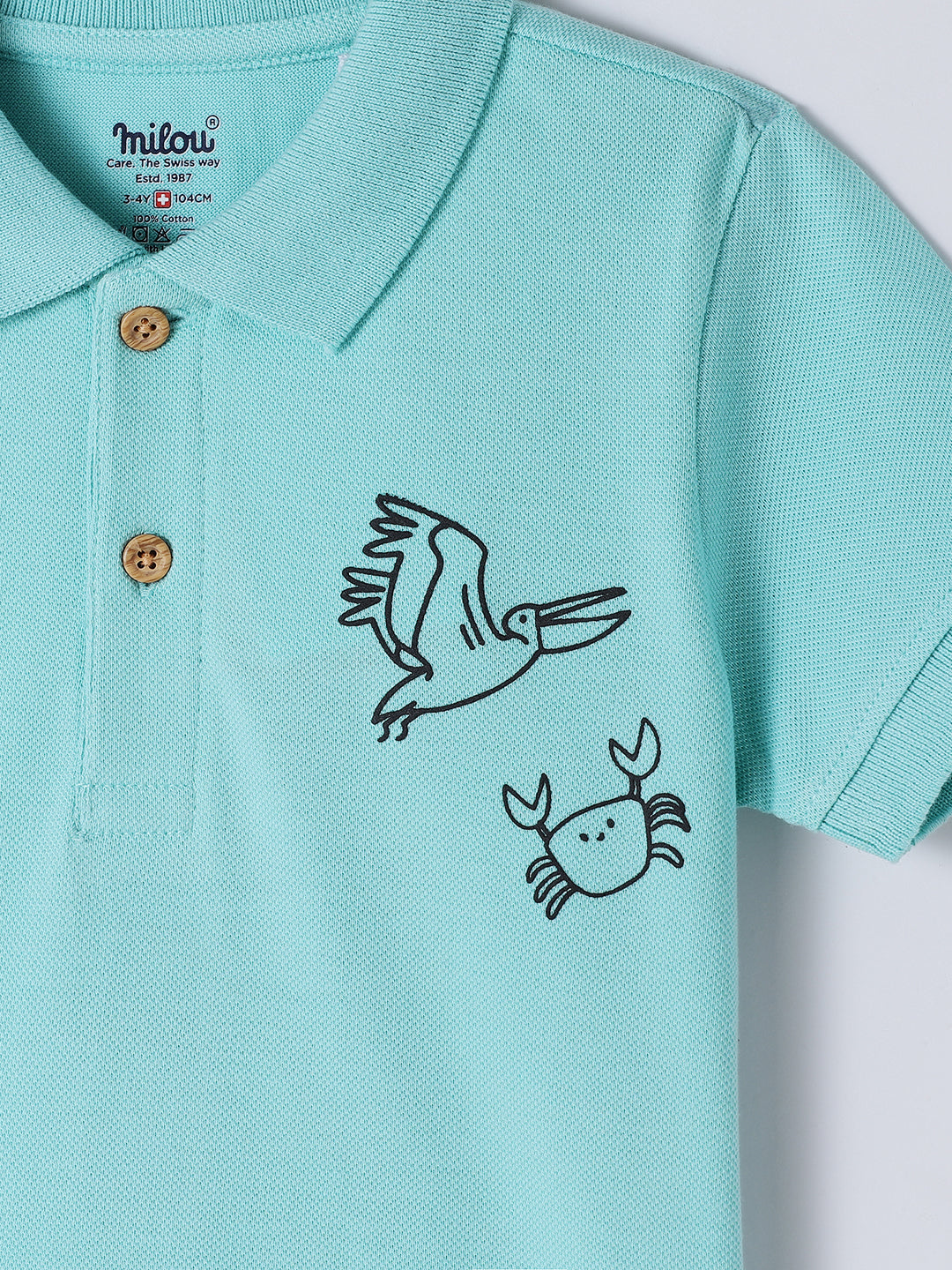 Milou Kids Cotton Bio Washed Half Sleeve Polo Neck T-Shirt for Boys - Light Blue