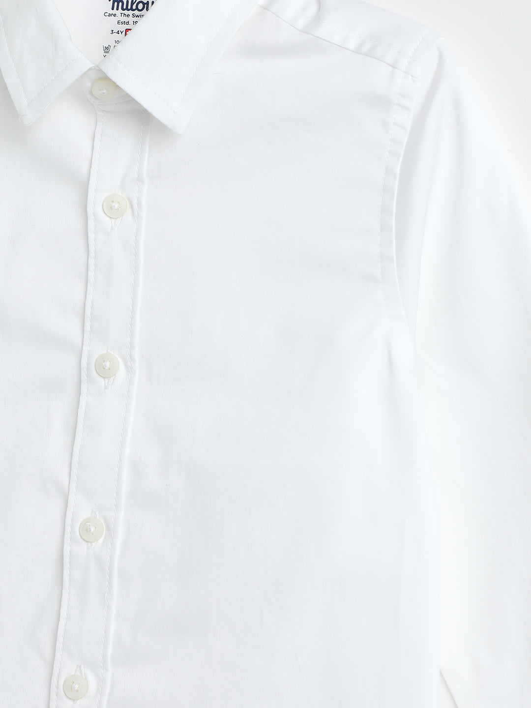 Milou Boys Full Sleeve Solid Bio-Washed Shirt White
