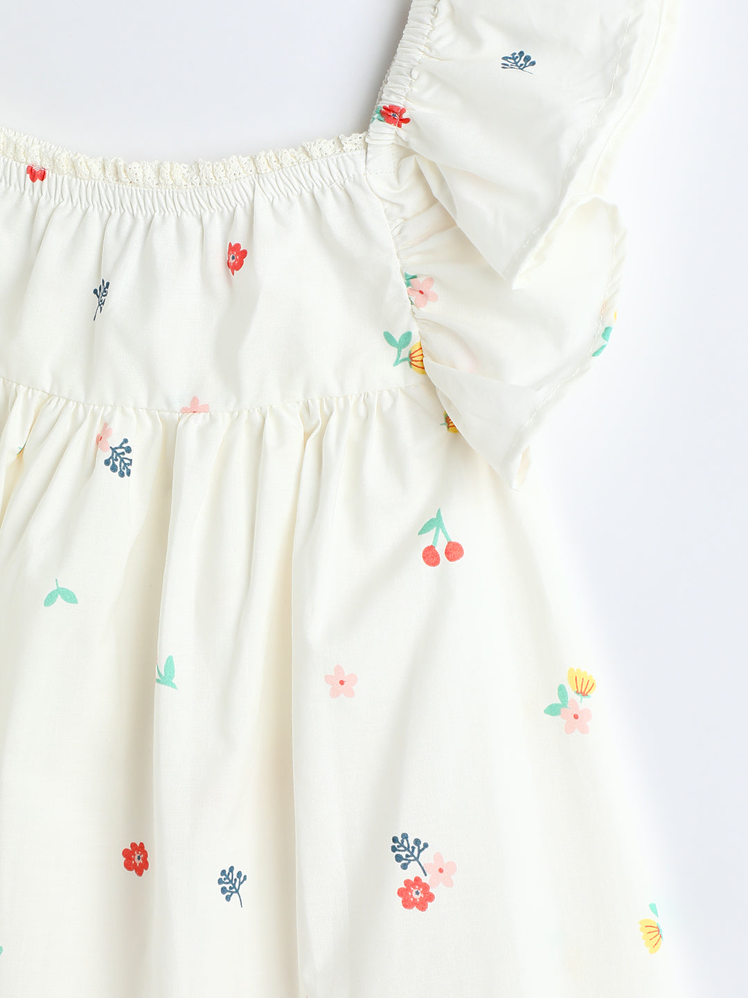 Milou Toddler Girls Cotton Printed Dress White Floral Print