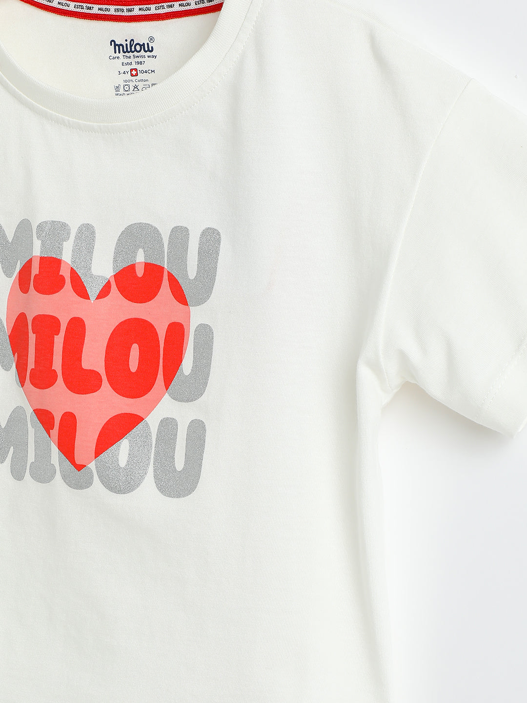Milou Kids Cotton Bio Washed Printed Top for Girls -SUGTEE016-WH