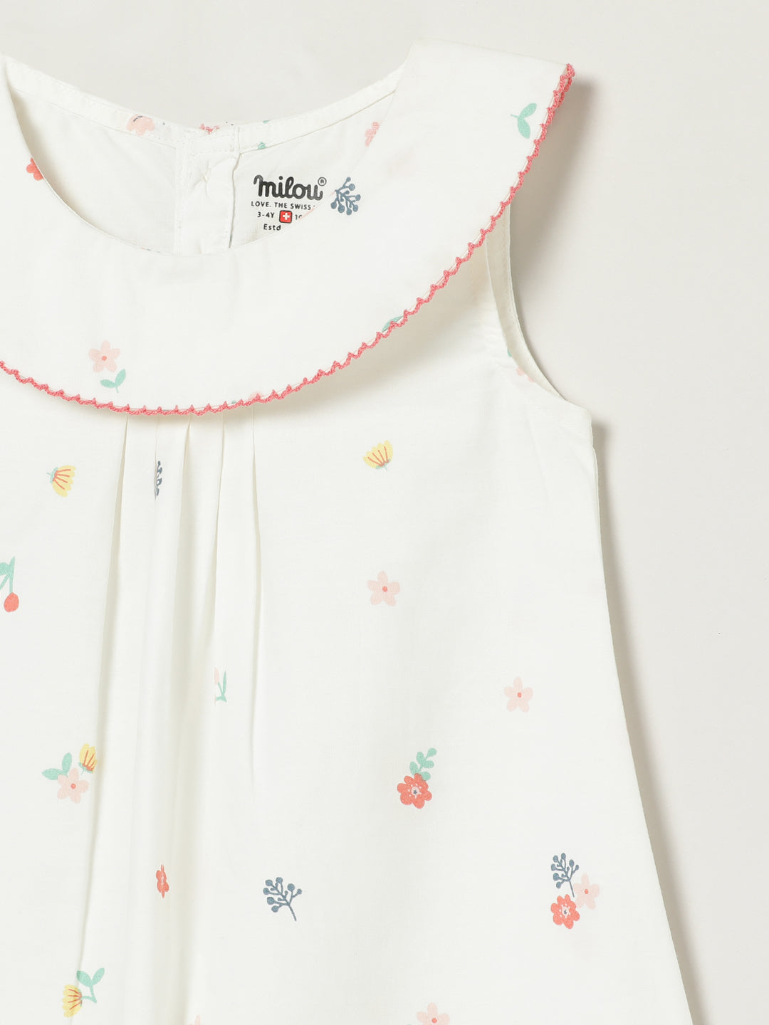 Milou Kids Cotton Bio Washed White Coloured Dress for Girls -White Alyssum