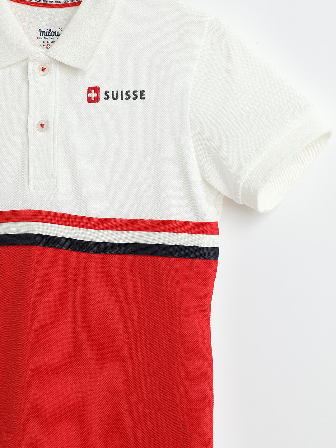 Milou Boys Half Sleeve Polo Neck T-Shirt White & Red