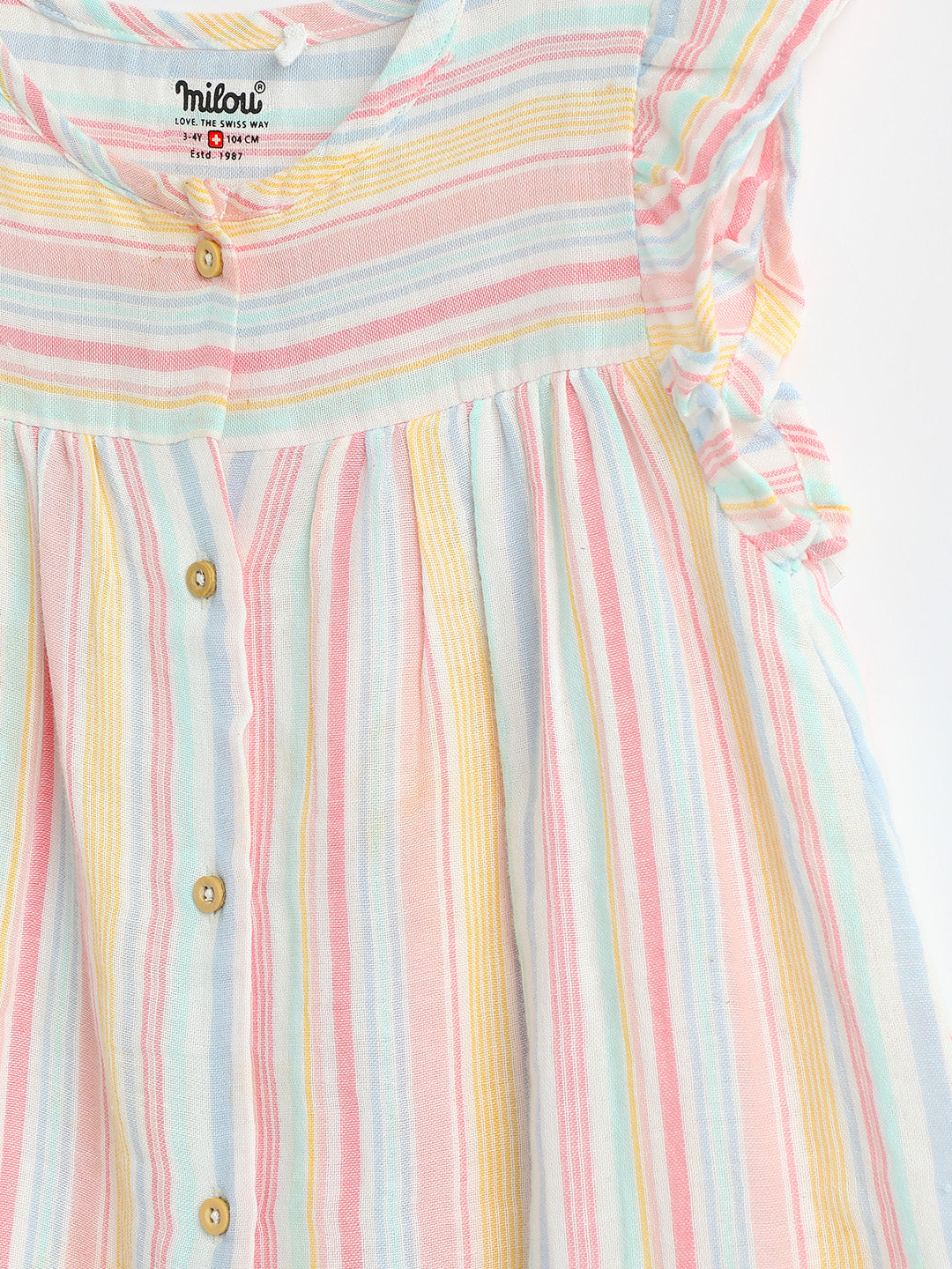 Milou Girls Cotton Striped Dress Pastel Stripe
