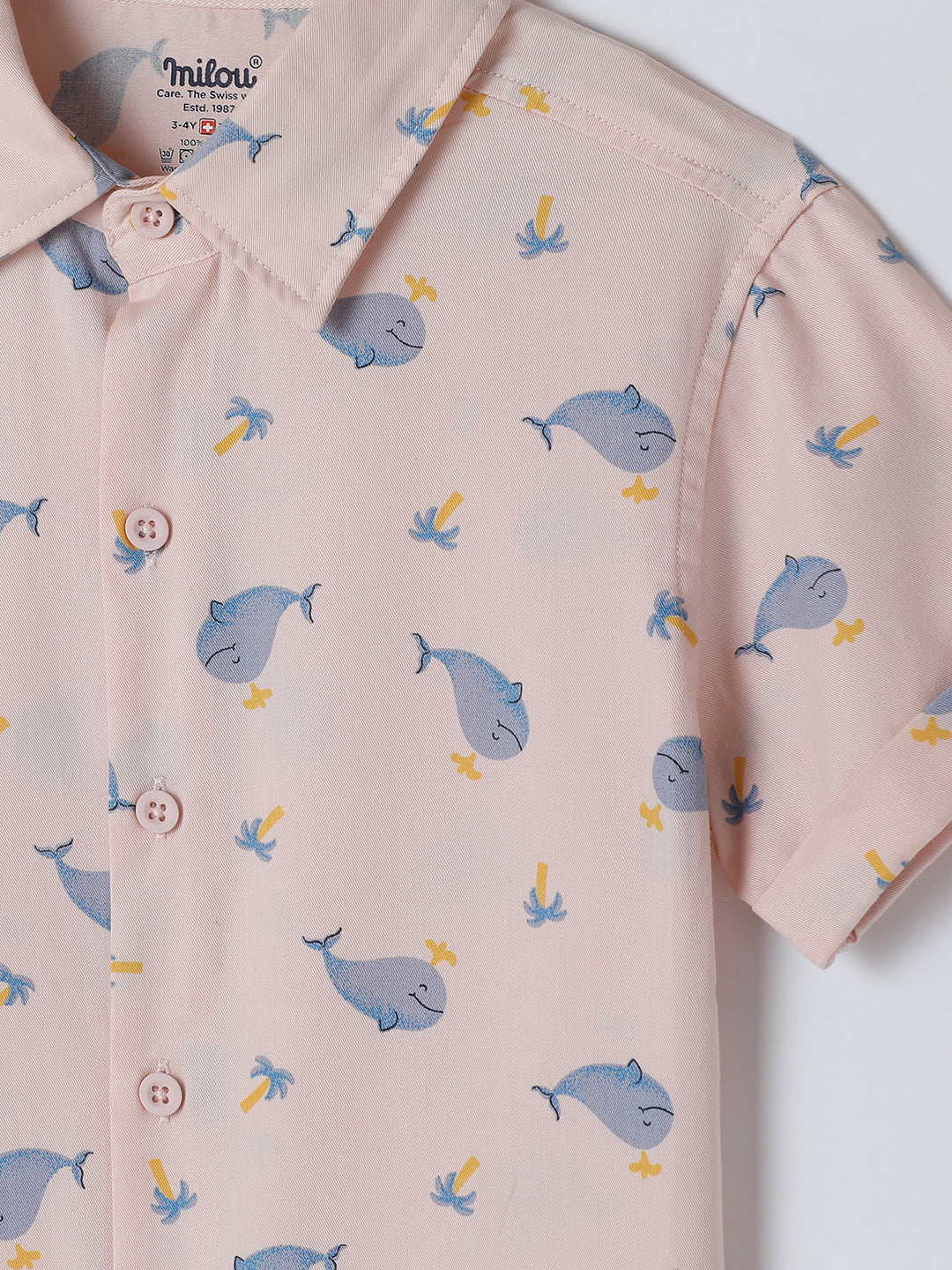 Milou Kids Cotton Half Sleeves All Over Printed Bio Washed Shirt for Boys -Pink