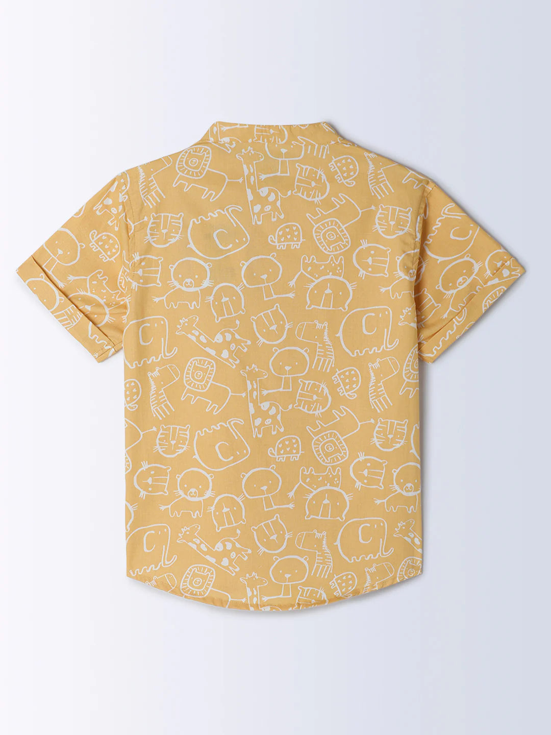 Milou Boys All Over Printed Half Sleeve Shirt Yellow Animal Print