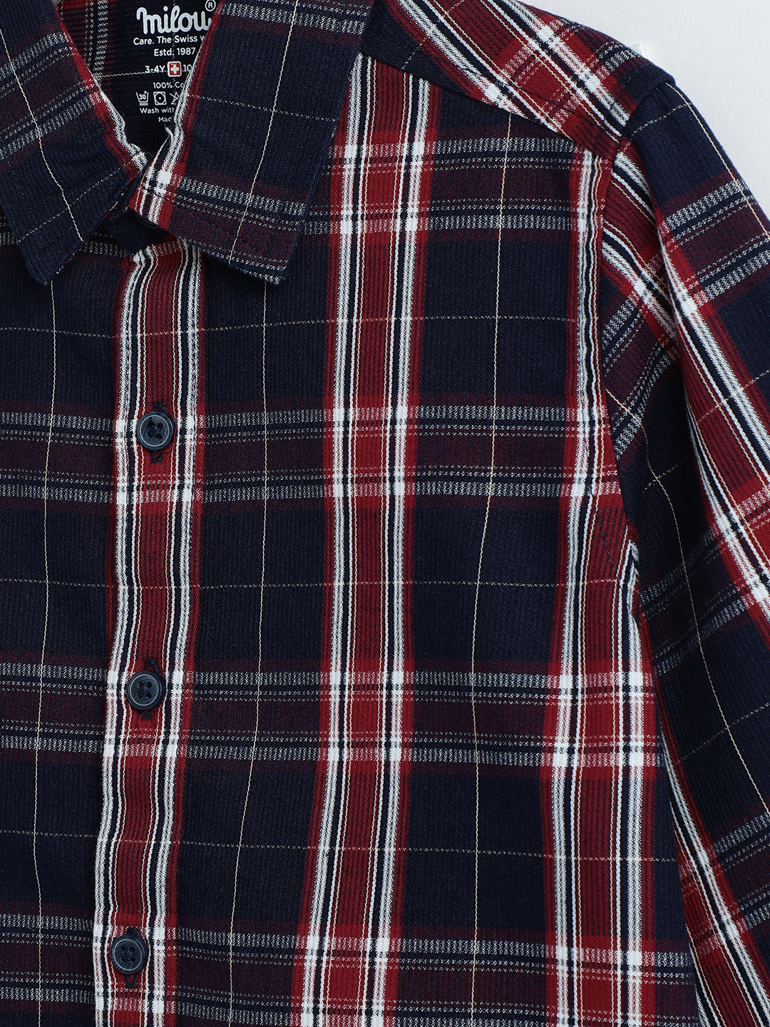 Milou Boys Full Sleeve Checked Shirt Red & Navy Blue Check
