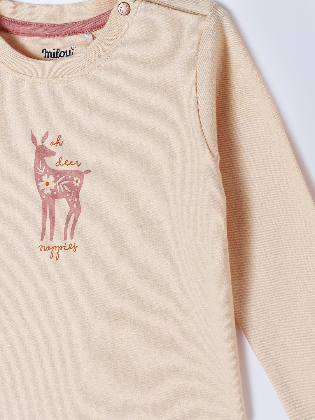 Milou Kids Cotton Bio Washed Full Sleeve Printed T-Shirt for Girls - Light Brown
