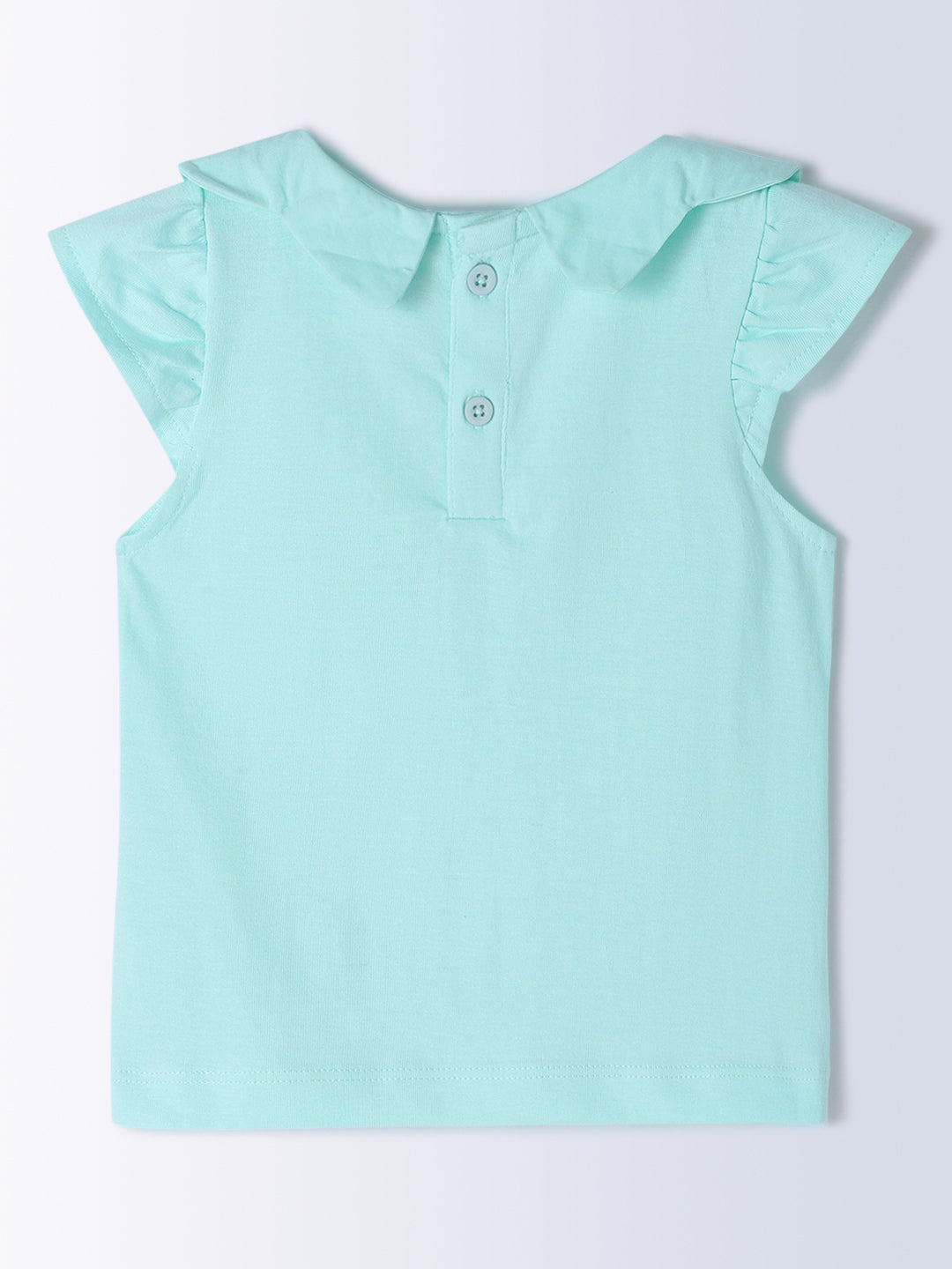 Milou Kids Cotton Bio Washed Self-Designed Top & Shorts Co-ord Set for Girls - Aqua & Pink